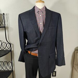 Van Heusen‎ Men's Sport Coat Blazer Two Button Black Navy Poly Blend Size 46L